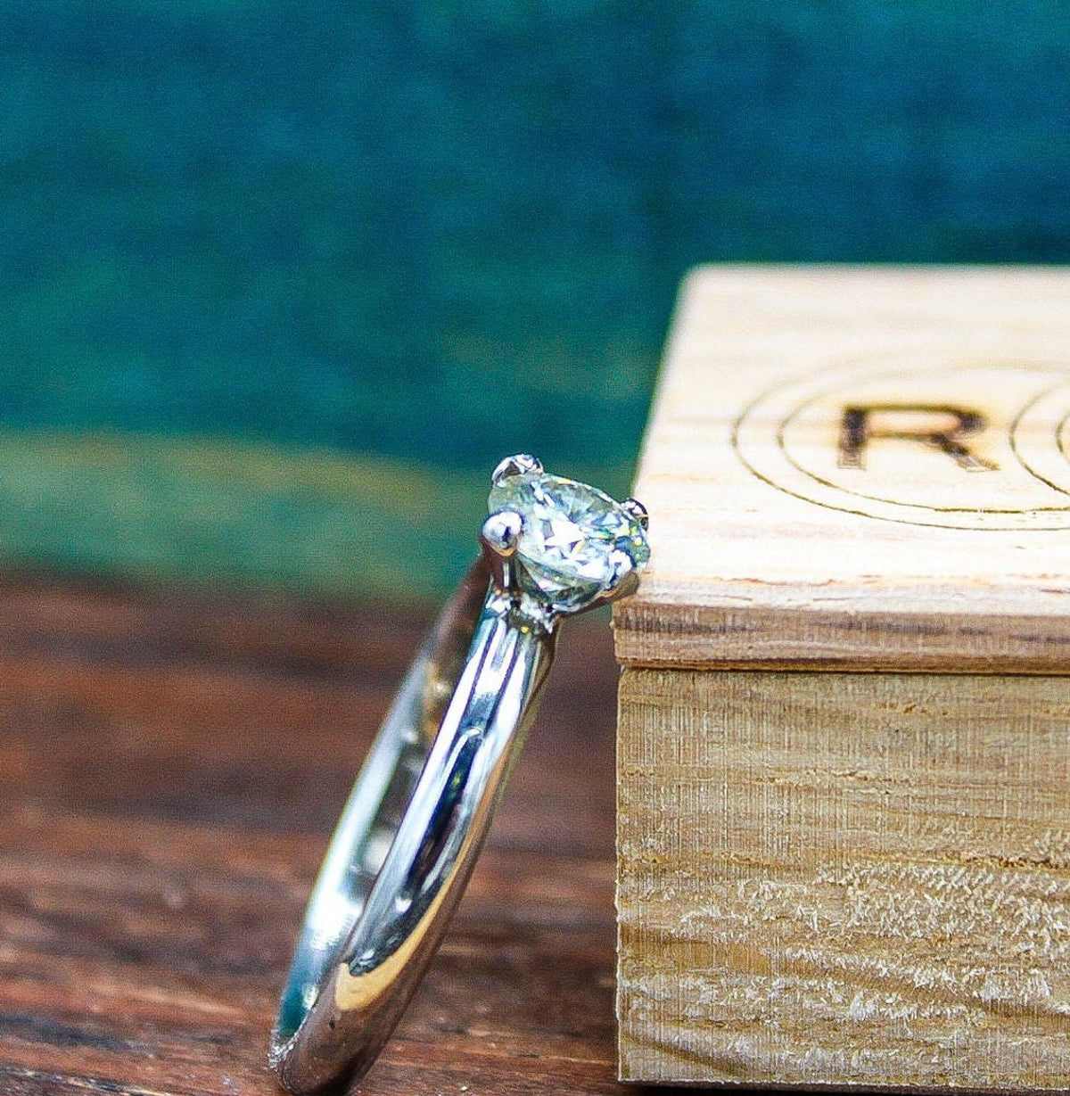 Ladies moissanite engagement ring, dainty ring, womens wedding band, titanium and moissanite ring