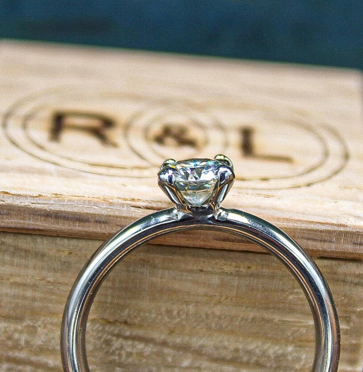 Ladies moissanite engagement ring, dainty ring, womens wedding band, titanium and moissanite ring