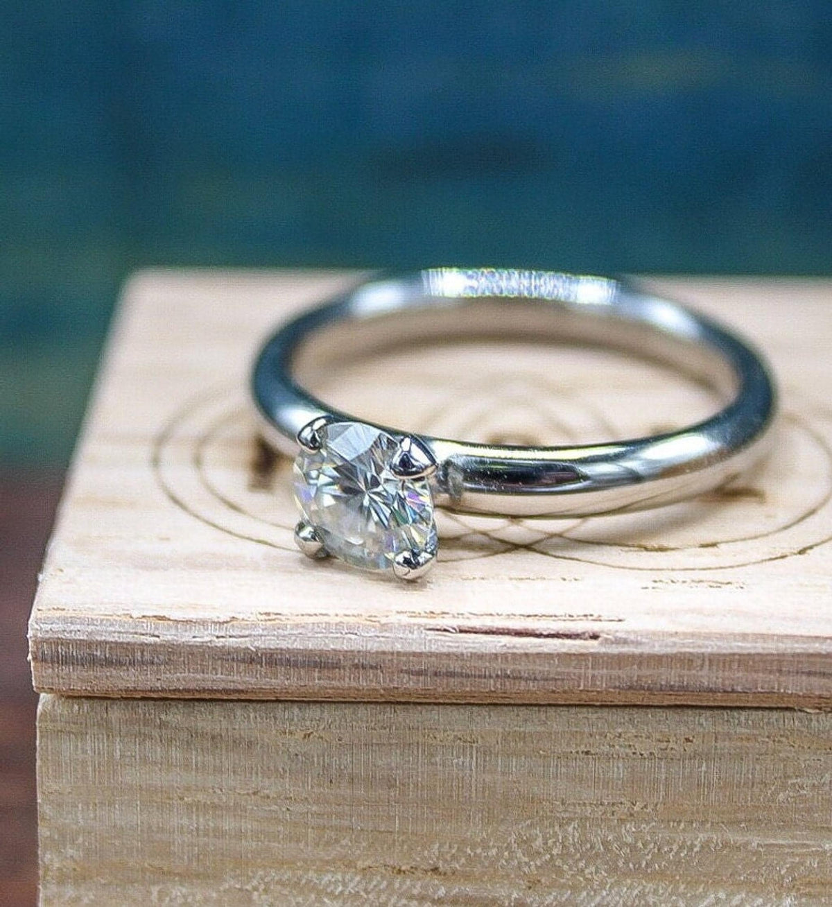Ladies moissanite engagement ring, dainty ring, womens wedding band, titanium and moissanite ring