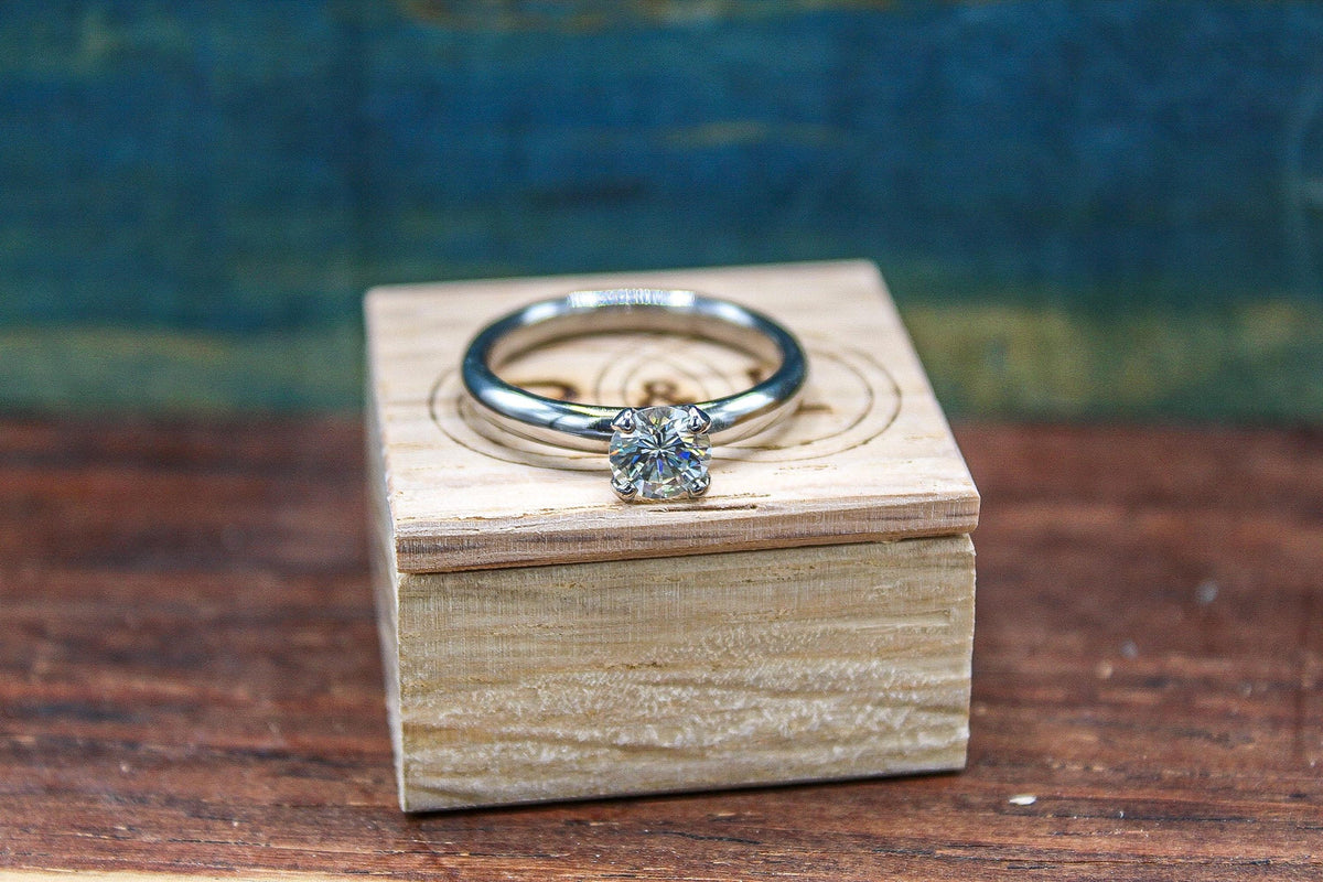 Ladies moissanite engagement ring, dainty ring, womens wedding band, titanium and moissanite ring