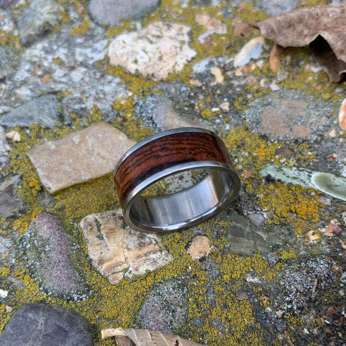 Titanium Ring with Exotic Wood Inlay - Mens Bocote Wedding Band