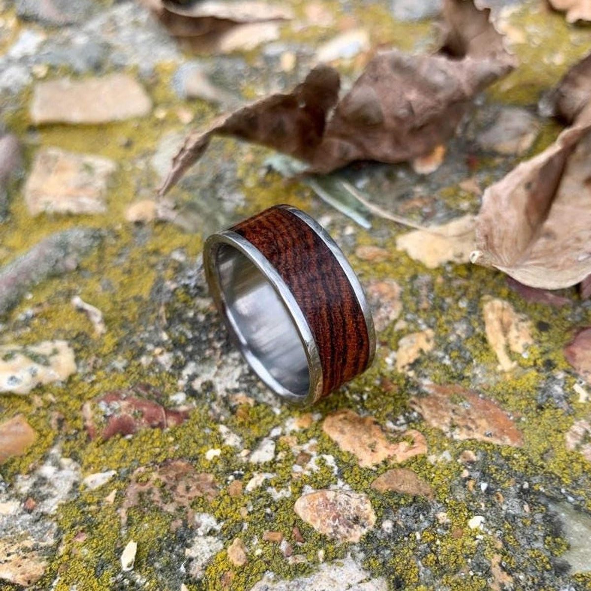 Titanium Ring with Exotic Wood Inlay - Mens Bocote Wedding Band