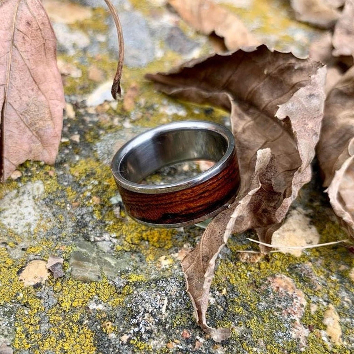 Titanium Ring with Exotic Wood Inlay - Mens Bocote Wedding Band