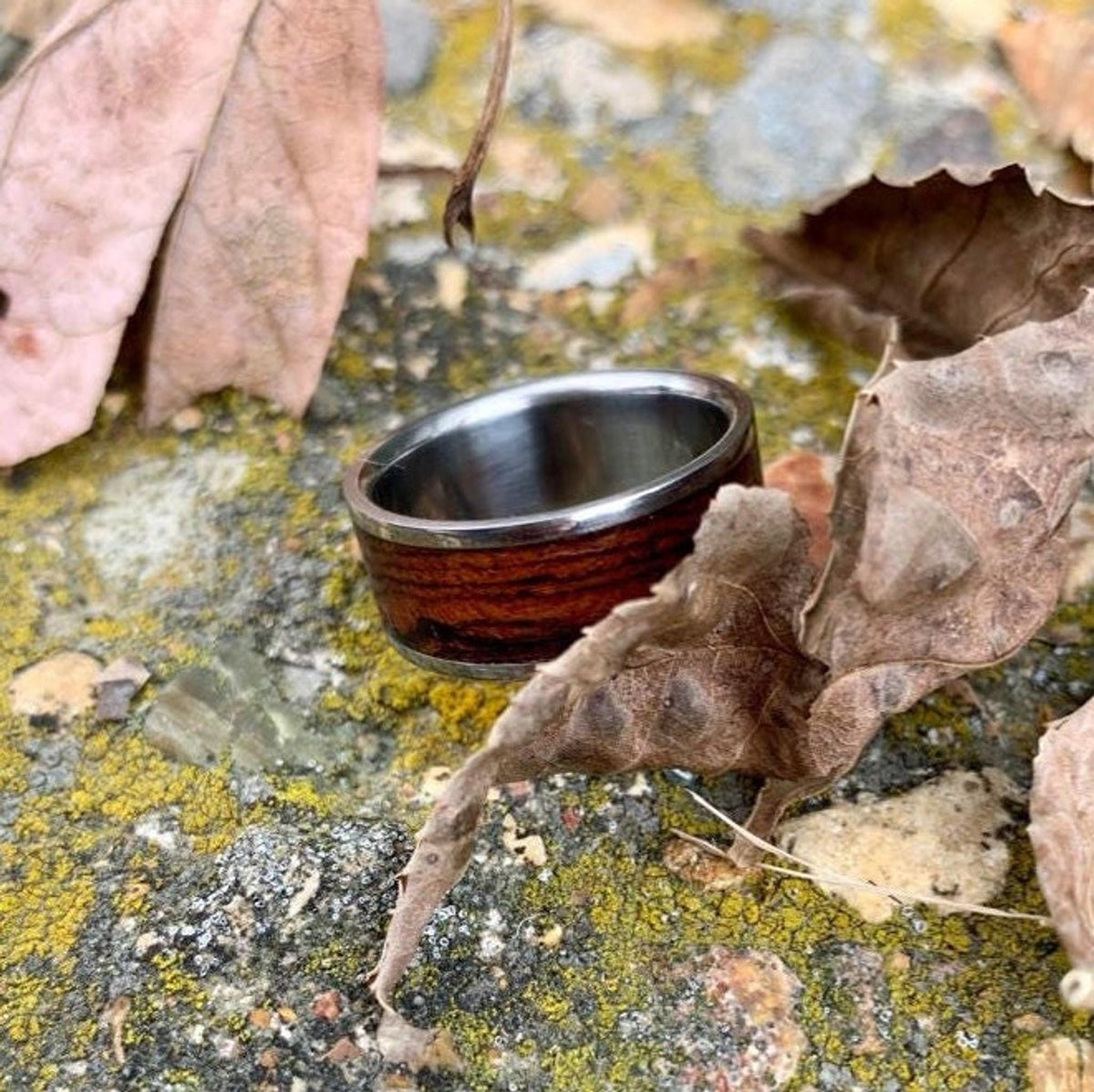 Titanium Ring with Exotic Wood Inlay - Mens Bocote Wedding Band