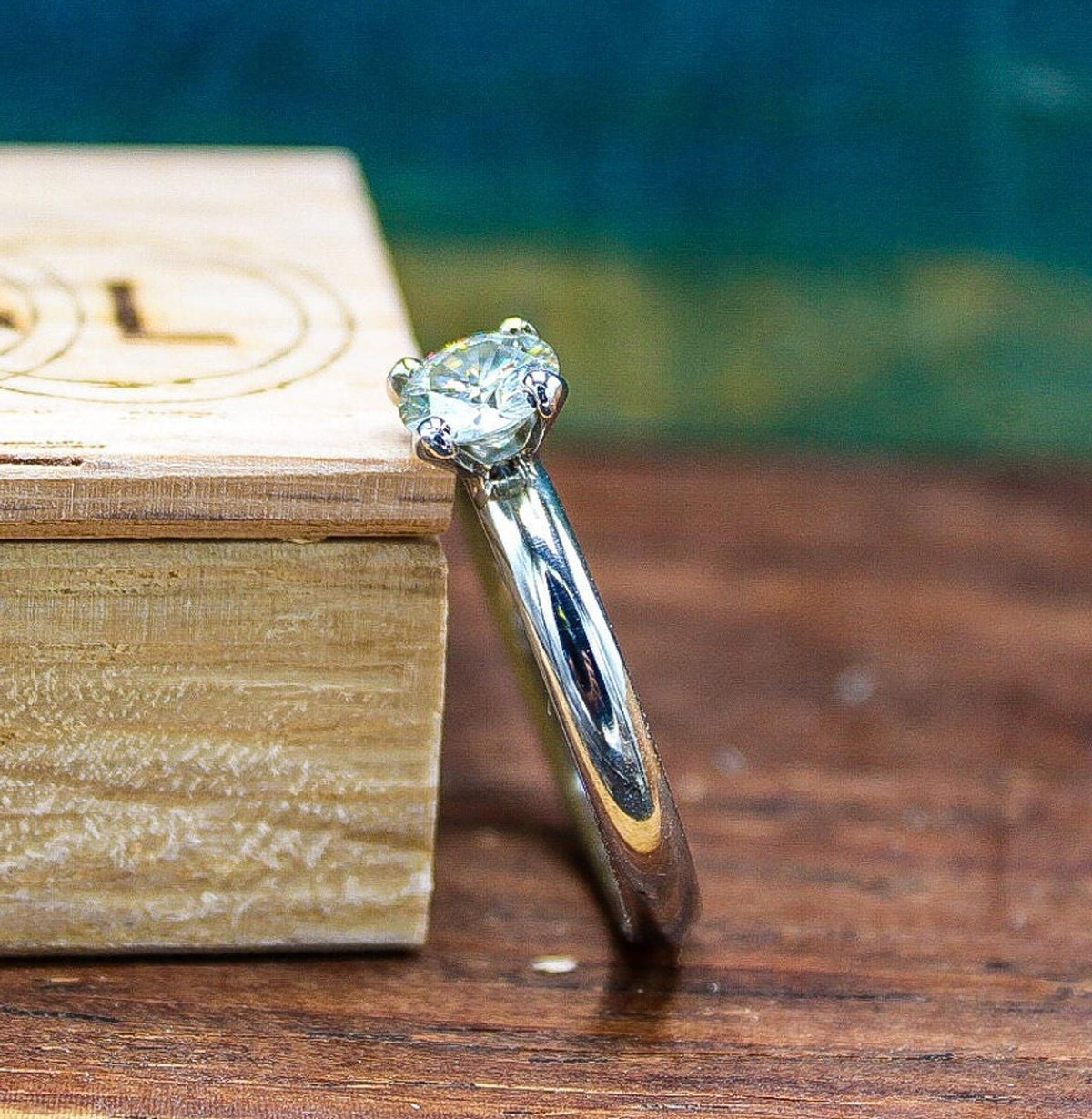 Ladies moissanite engagement ring, dainty ring, womens wedding band, titanium and moissanite ring
