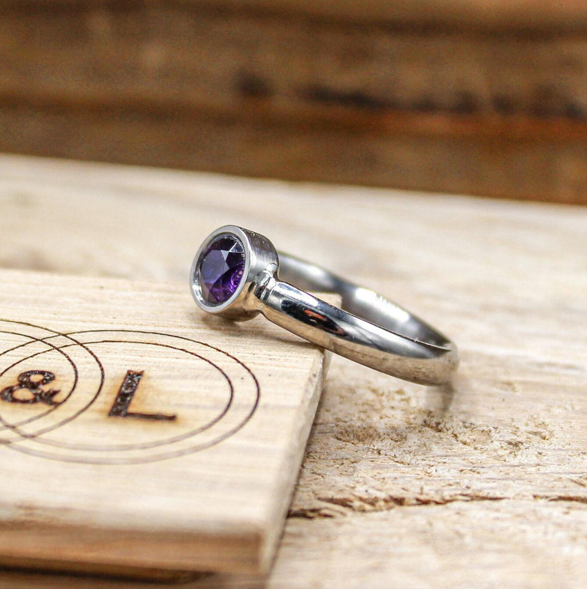 custom made amethyst titanium wedding engagement ring for women