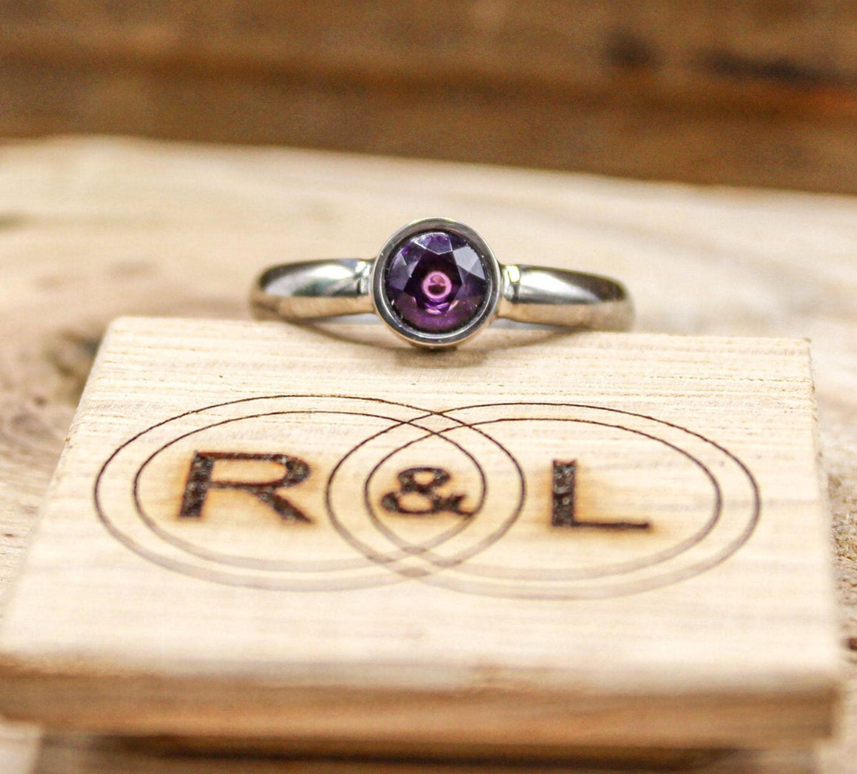 custom made amethyst titanium wedding engagement ring