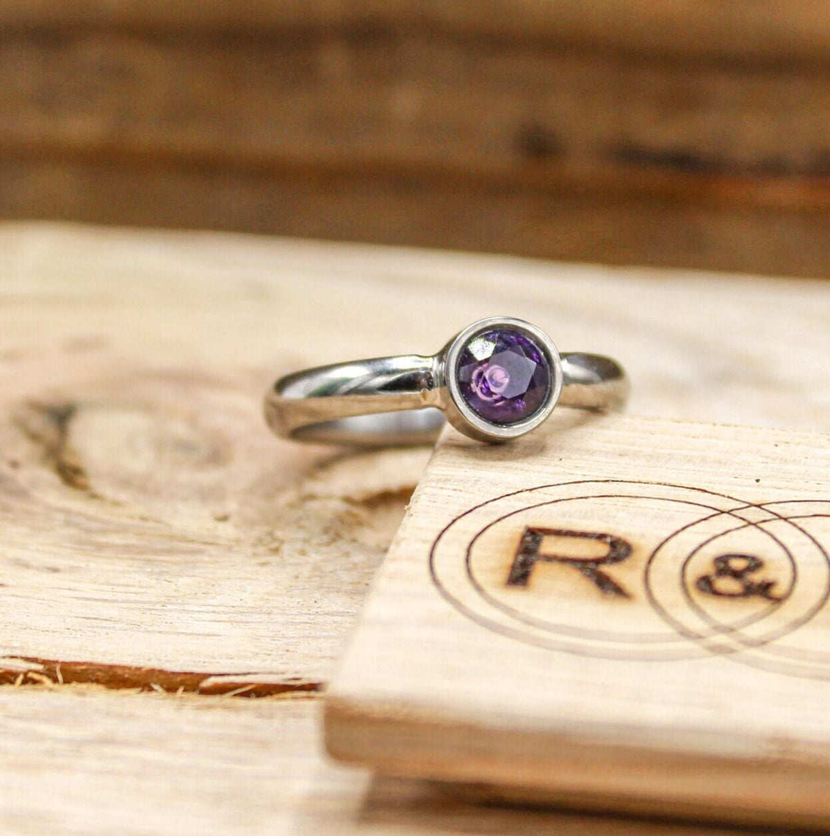 custom made amethyst titanium wedding engagement ring for women