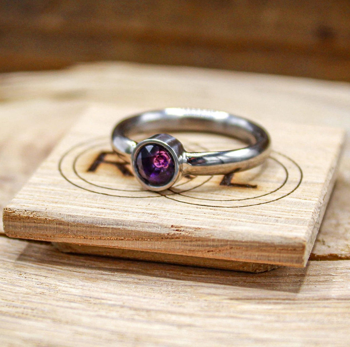 custom made amethyst titanium wedding engagement ring for women