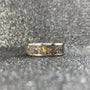 Men's aerospace titanium wedding band with meteorite and dinosaur bone inlay, featuring a sleek 4.3-4.4-5mm design from RobandLean's rings.