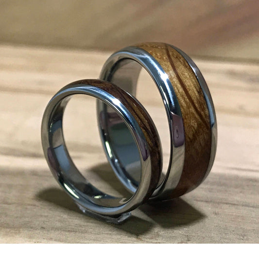 Titanium Rings, Wood Rings, Wedding Band Set, Charred Oak Whiskey Barrel Ring, Mens Ring, Womens Ring, Handmade Ring, Mens Wedding Ring