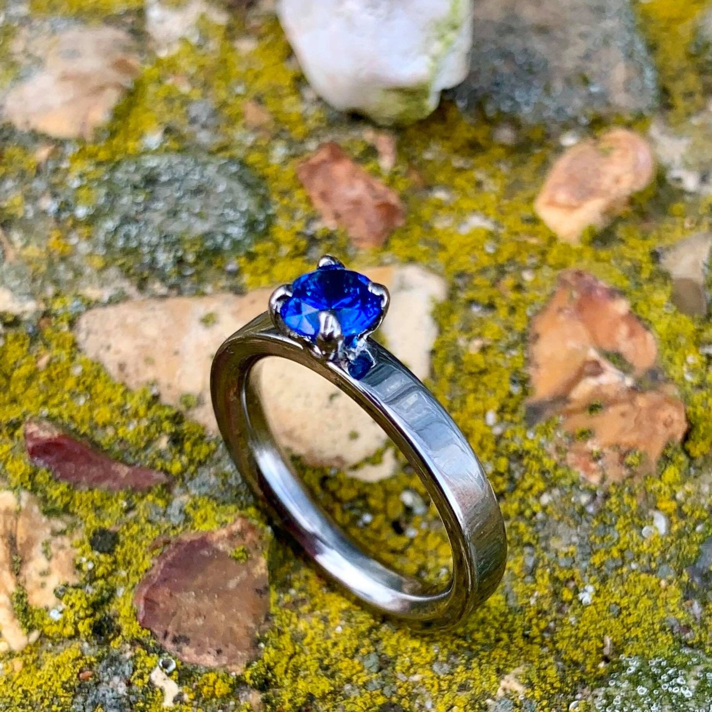 Sapphire Engagement Ring for Her - Titanium and Sapphire Ladies Ring