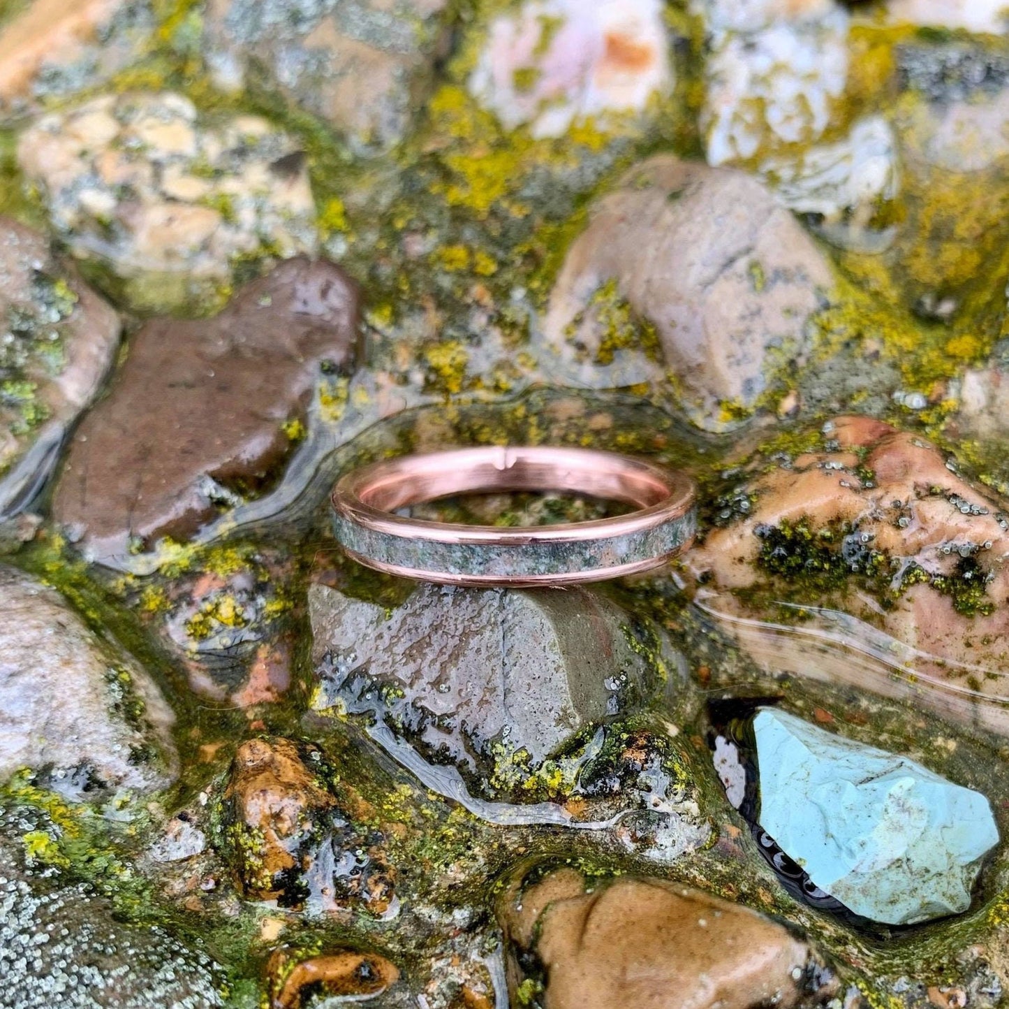 Moss Agate Engagement Ring - Rose Gold and Moss Agate Ring - Rose Gold Wedding Band for Her