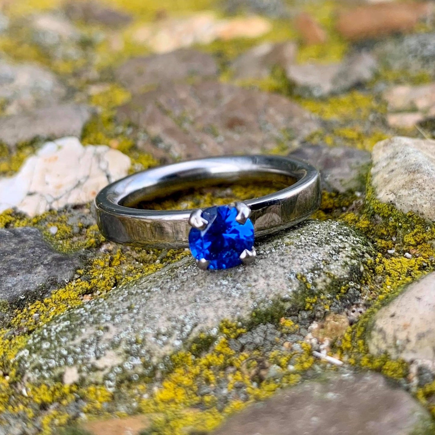 Sapphire Engagement Ring for Her - Titanium and Sapphire Ladies Ring