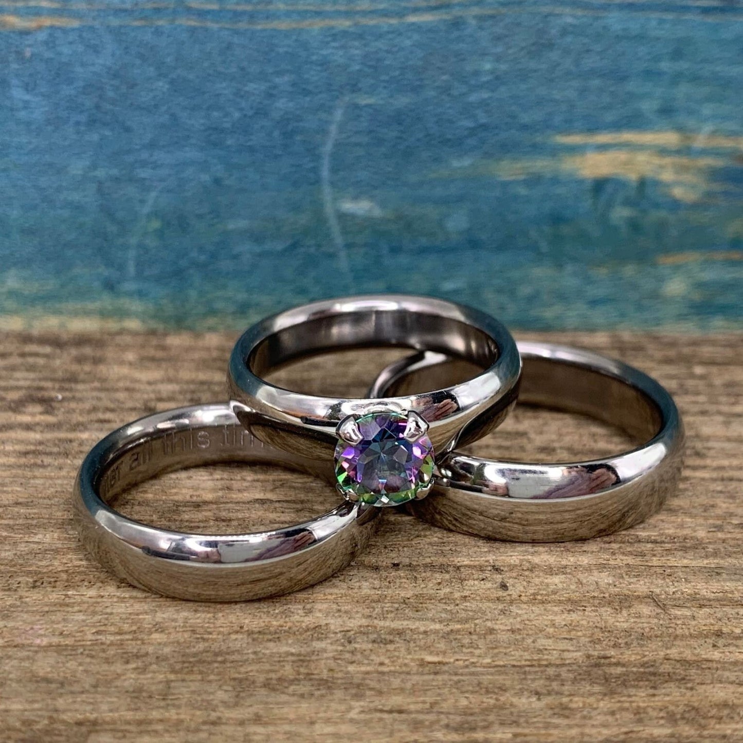 Mystic Topaz Wedding Rings Set - Matching His and Hers Couples Rings