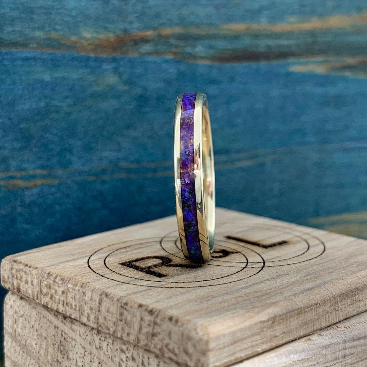 Purple Opal and Yellow Gold Wedding Ring - The Aurora - Ladies Engagement Band - Opal Engagement Ring