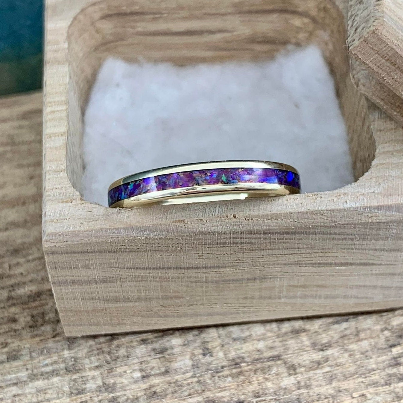 Purple Opal and Yellow Gold Wedding Ring - The Aurora - Ladies Engagement Band - Opal Engagement Ring