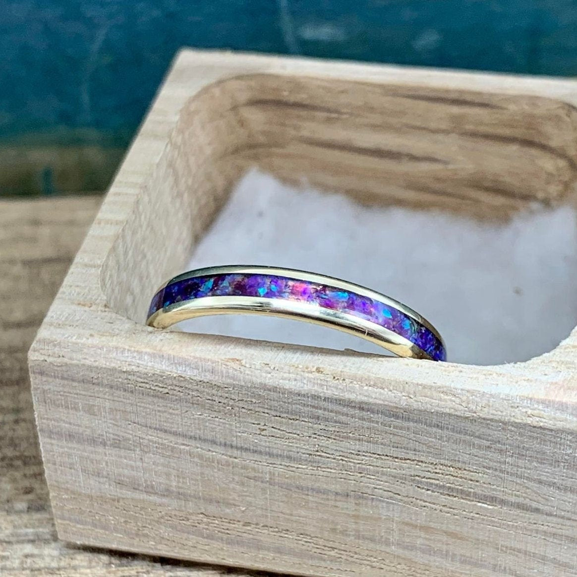 Purple Opal and Yellow Gold Wedding Ring - The Aurora - Ladies Engagement Band - Opal Engagement Ring