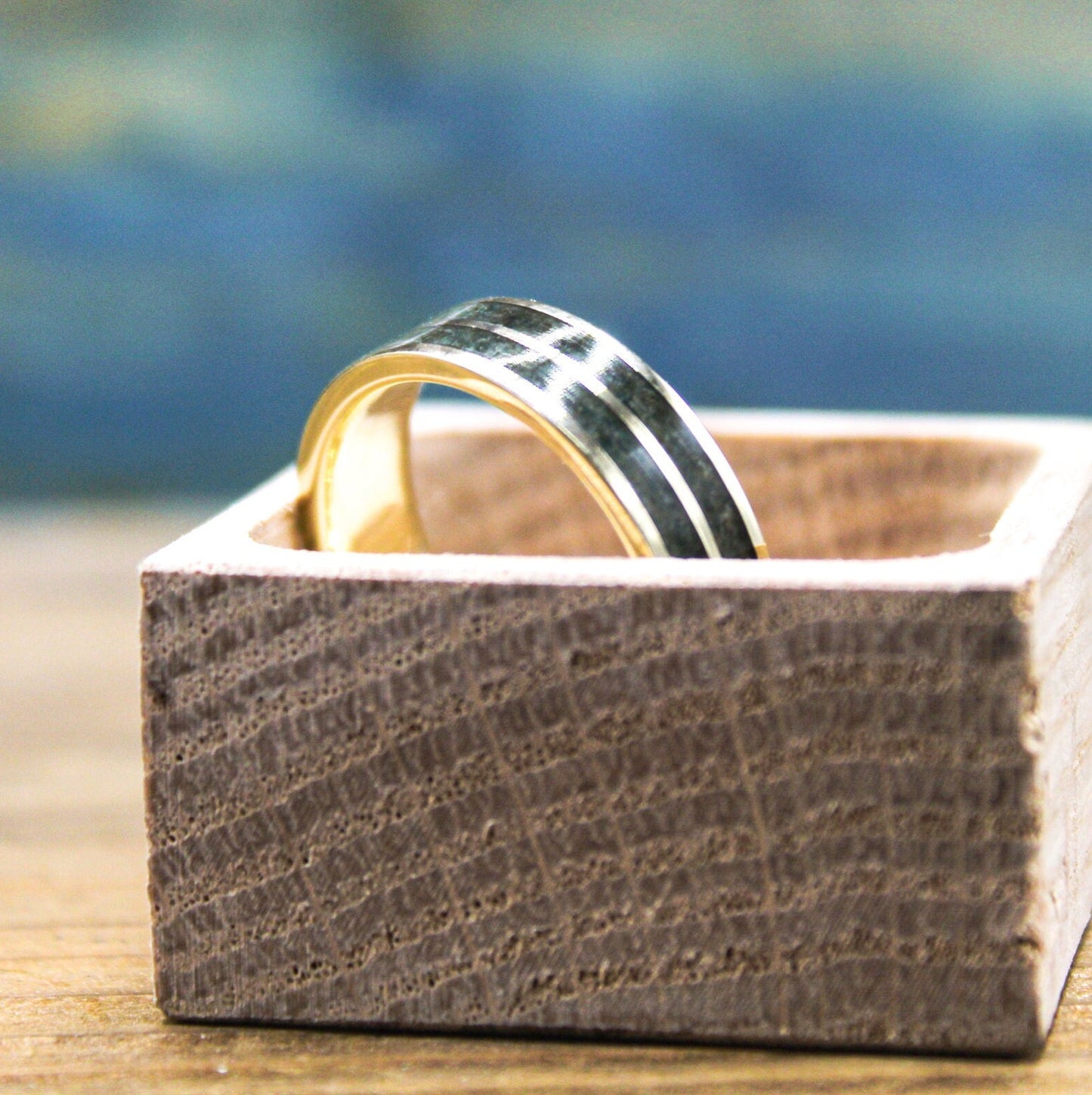 Men's 10k Gold and Moss Agate Ring - Moss Agate Ring for Him - Yellow Gold Men's Wedding Band