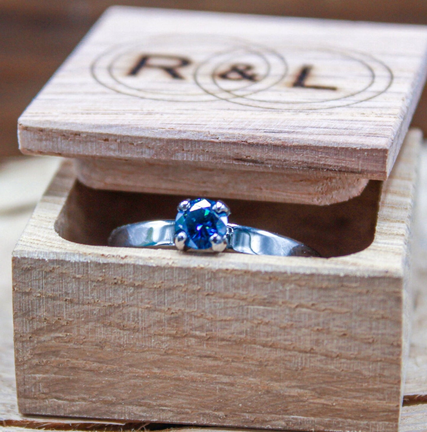 Moissanite Engagement Ring for Her- Blue Moissanite Solitaire - Dainty Titanium Ring - Custom Made to Order